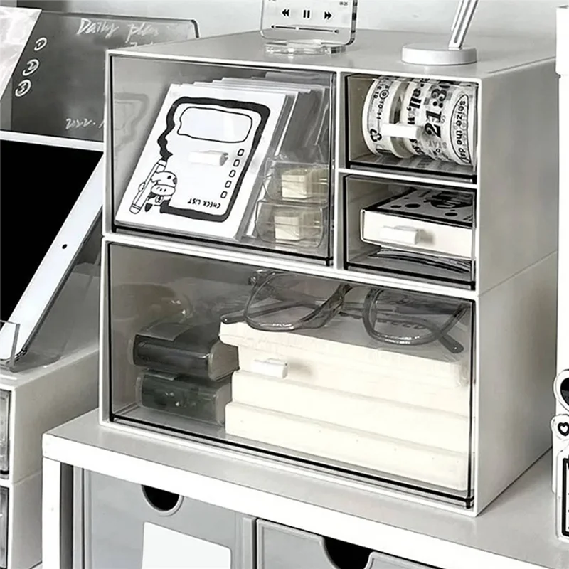 منظم سطح المكتب البسيط، لوازم مكتبية صغيرة من البلاستيك الشفاف، ترتيب محطة عمل المكتب Ra...