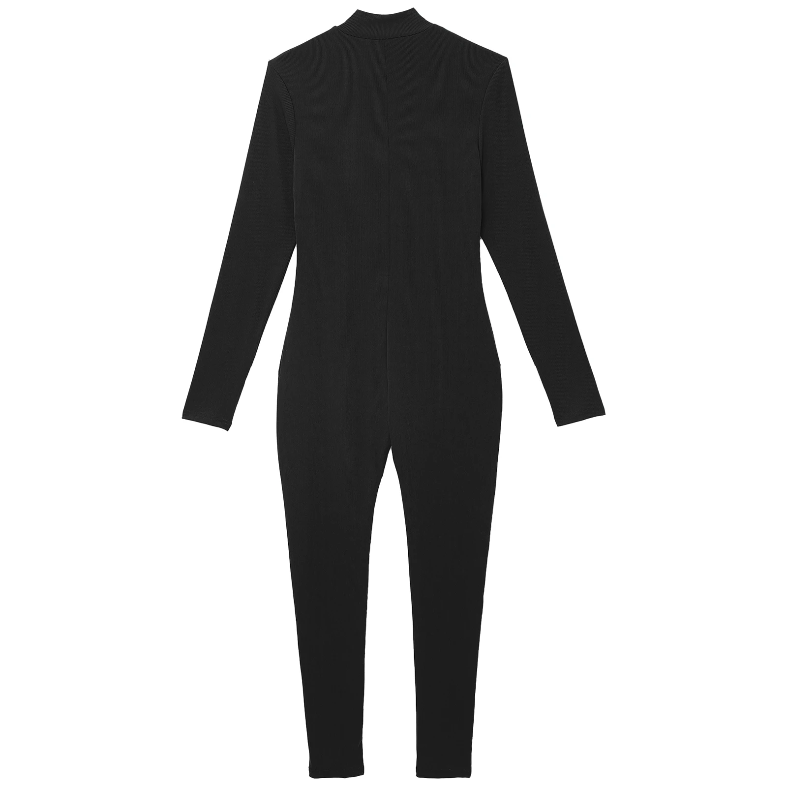 Mens Athletic Dance Jumpsuit Mock Neck Long Sleeve Long Pants Front Zipper Rompers Unitard for Sports Gymnastics Workout Yoga