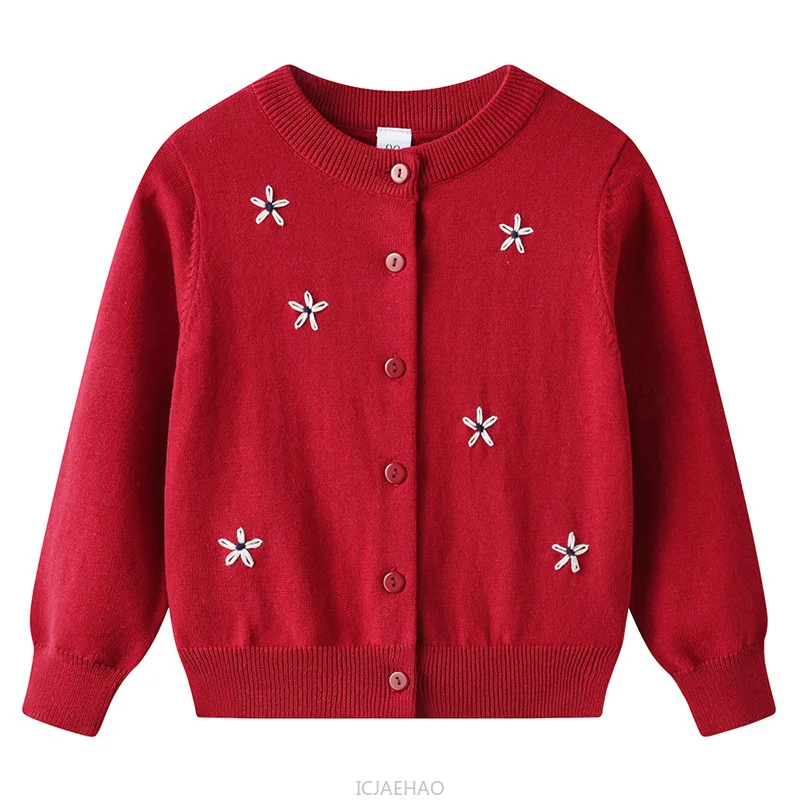 

Teen Girl Clothes Matching New Spring Cotton Children Girls Knit Jacket Costumes Autumn Hand Embroidered Floral Kids Cardigan
