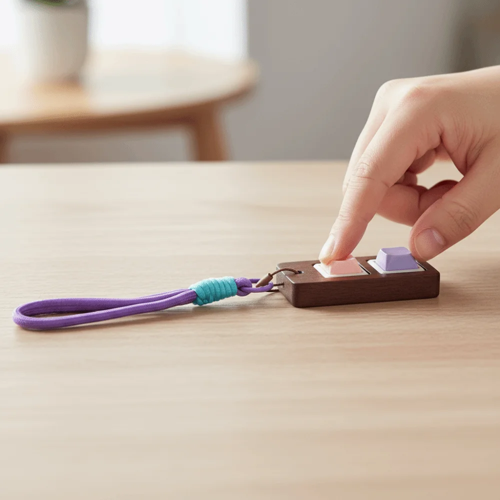 Wooden Material Wooden Fidget Keychain Push Button Press Stress Relief Pendant Squishy Texture Clicker Mechanism