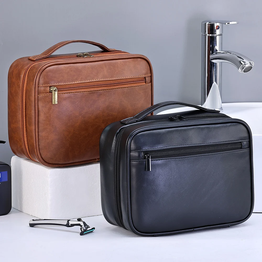 Zipper PU Leder Männer Business Tragbare Lagerung Tasche Toilettenartikel Organizer Frauen Reise Kosmetik Tasche Hängen Wasserdichte Waschen Beutel – Detail 21