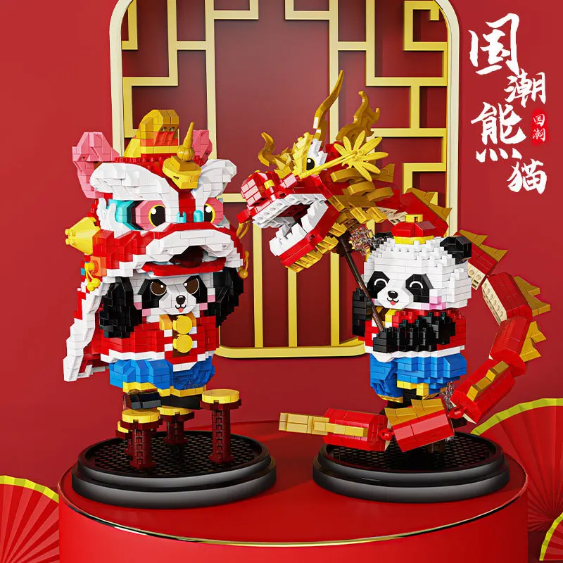 

Panda Building Blocks micro-particle Dragon Dance drama Boy and girl Gift Puzzle Assembly ornament