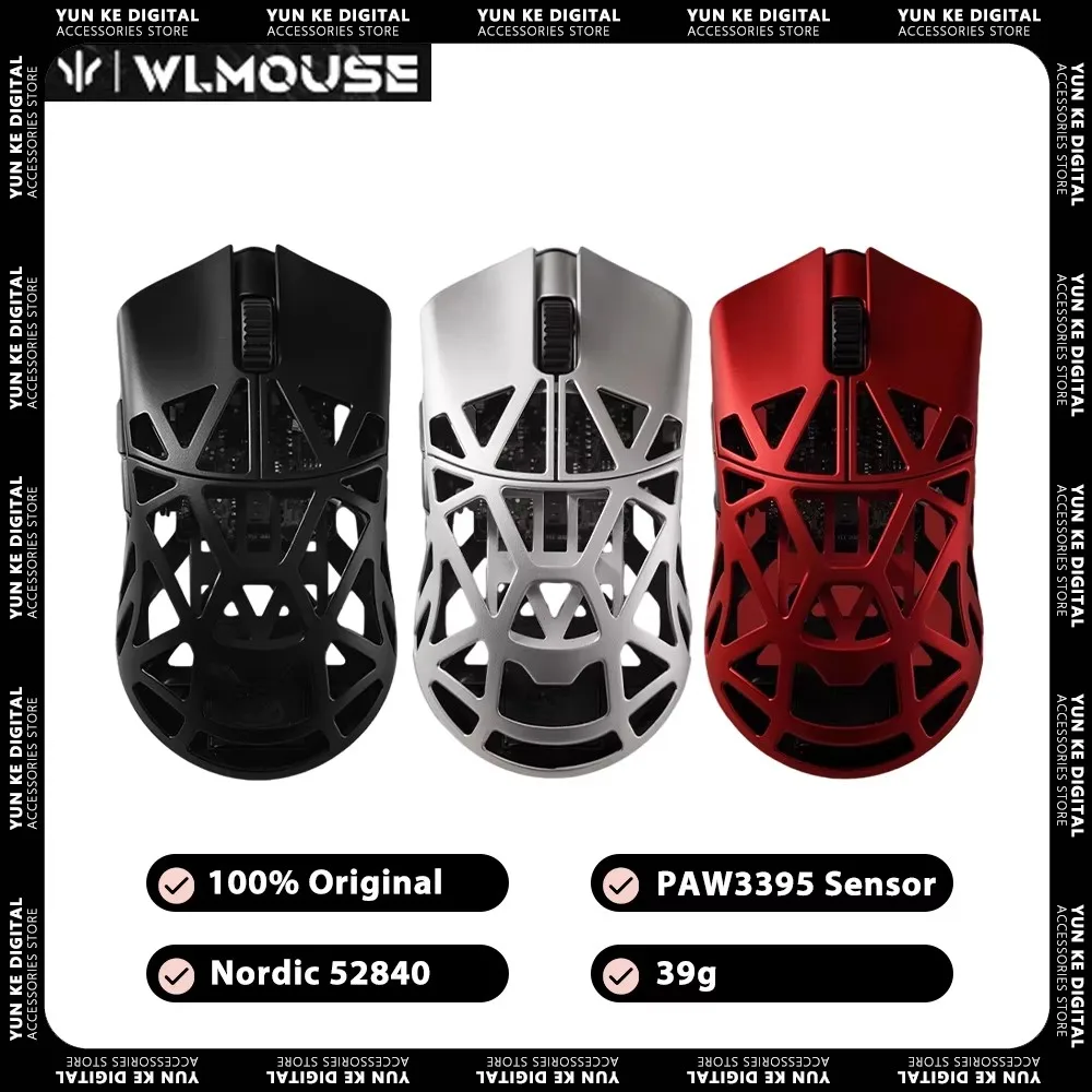 WLmouse Beast X Wireless Mouse Magnesium Alloy 39g PAW3395 Sensor Nordic 52840 Chip FPS Gaming Mouse Customize Mac Office Gifts