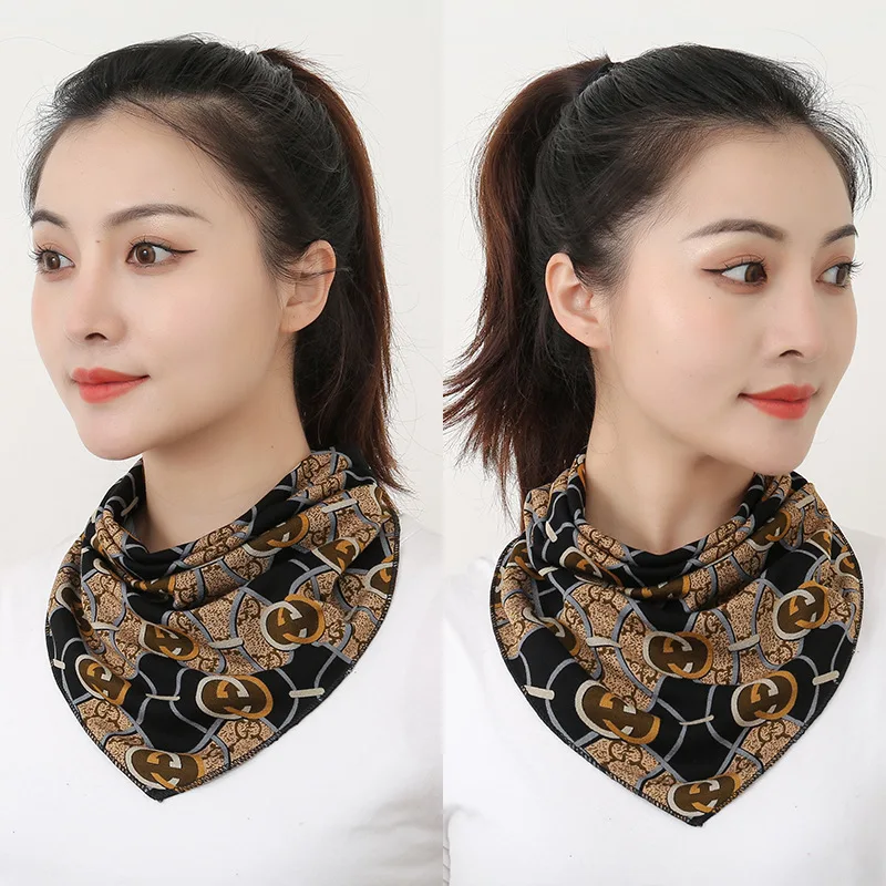 Women Fashion Protect Cervical Spine Button Bib Floral Print Triangle Headkerchief Summer Lady Fake Collar Neck Guard Silk Scarf