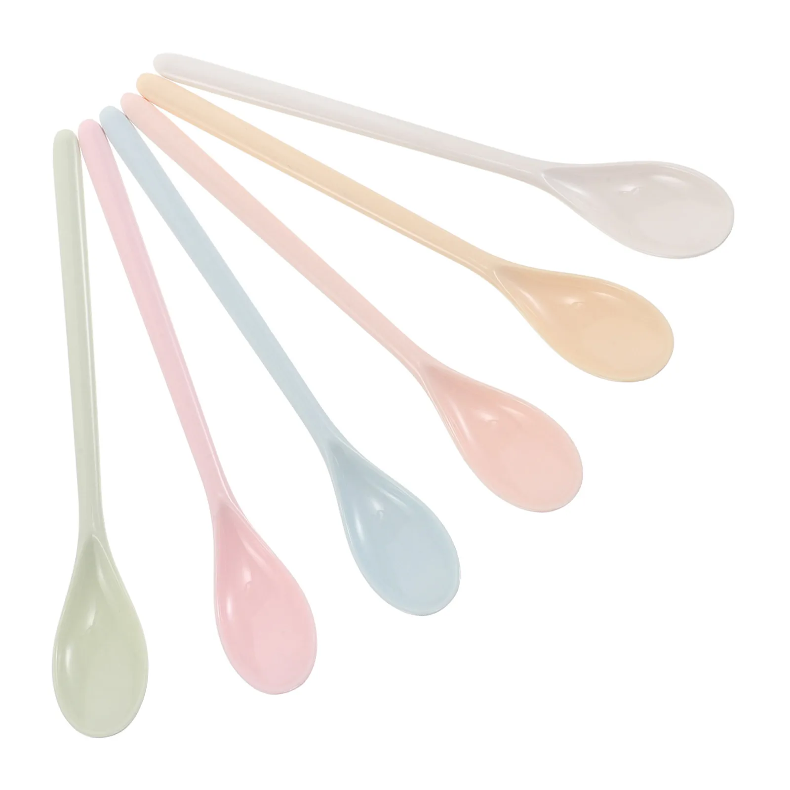 6Pcs Solid Color Baby Spoons Long Handle Plastic Imitation Porcelain Drop-Resistant Feeding Utensils Toddlers Kindergarten