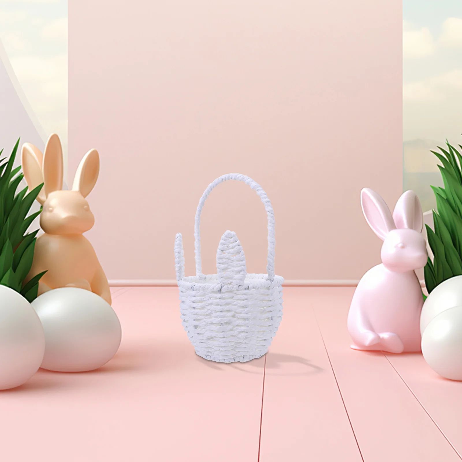 

Bunny Ears Basket 8.2x4.9x3.3 Inches Handwoven Paper Rope Mini Woven Storage Container for Easter Egg Hunt Party Decor Flower