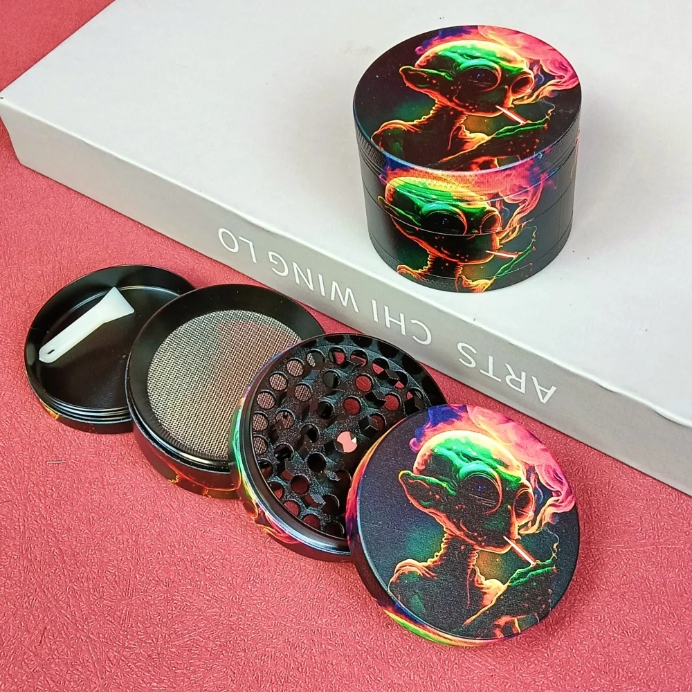 2in Alien Herb Grinder Salt Pepper Manual 4-layer Metal Mill Spice Pestle Mortar Grass Tobacco Grinder Smoke Cigarette Tool