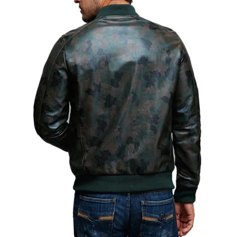 Genuine Leather Jacket Men Real Calfskin Cowhide Camouflage Soft Male Bomber Bassball Leather Coat Autumn Jaqueta M151