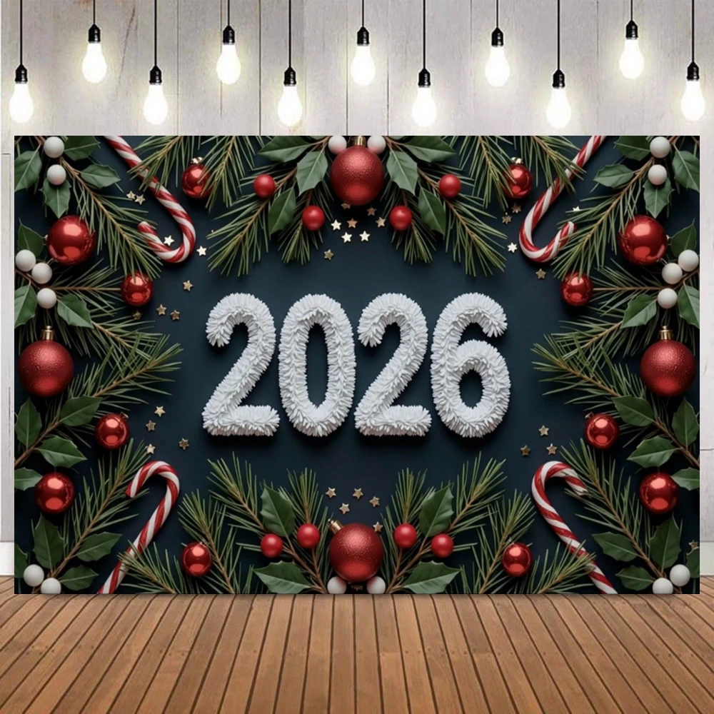 2026 سنة جديدة سعيدة التصوير خلفية فرع الصنوبر هدية مهرجان حفلة الأسرة صورة ديكور المنزل صور خلفية استوديو الدعامة #4