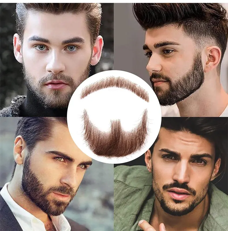 100% cabello humano negro marrón HD encaje malla barba realista bigote falso para hombres maquillaje cabello Facial hecho a mano por barbas invisibles