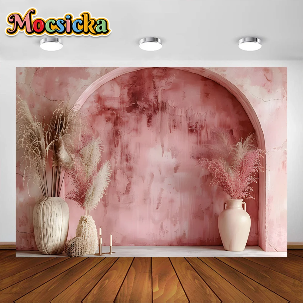 Mocsicka Pink Arch Photography Background Bohemian Arch-Wall Backdrops Decoration Adult Pregnant Woman Portrait Studio Props