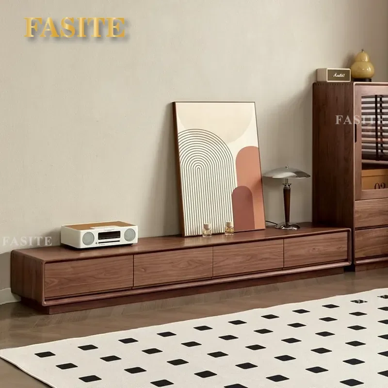 For Nordic Modern Simple Black Walnut White Oak Pure Solid Wood Log Light Luxury Living Room Floor Cabinet TV Cabinet