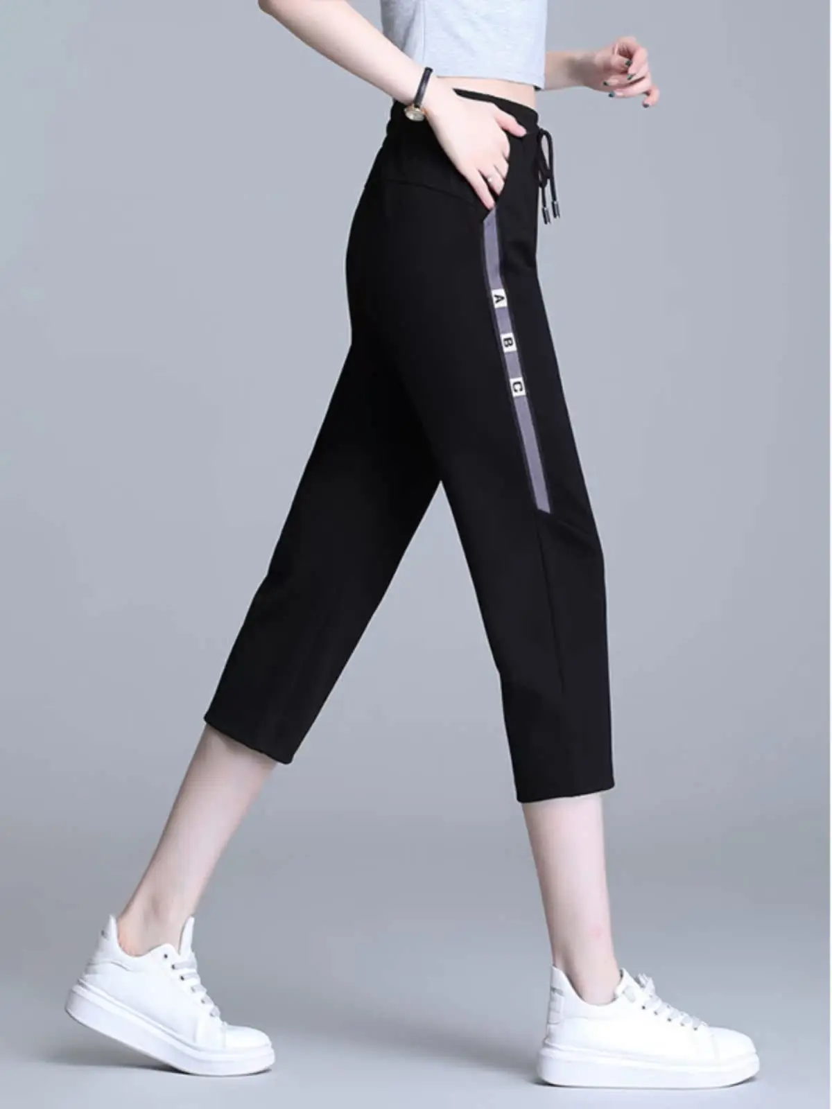 アイスシルク クイドライ スポーツパンツ レディース 夏 薄手 ハイウエスト ブラック 着痩せ効果 大きいサイズ ハーラン ミッドカーフ カジュアル セブンクォーター...