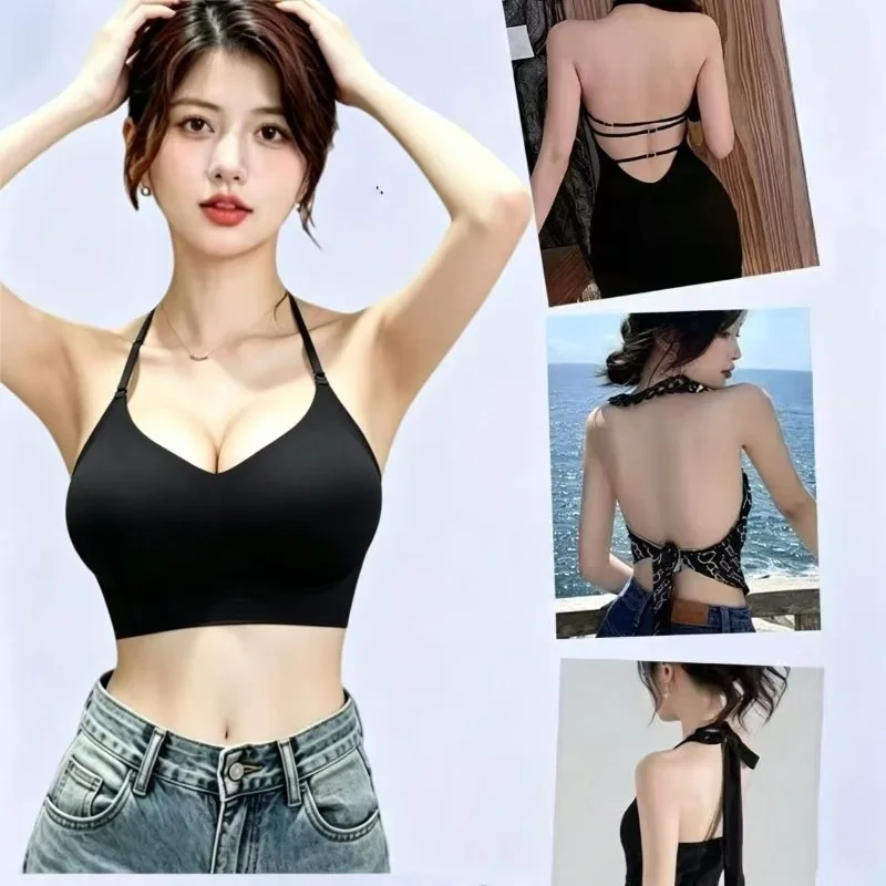 Women Halter Neck Push Up Bra 12cm Extra Thick Padded Seamless Invisible Nude Color Backless One Piece Lingerie for Small Bust B view 6