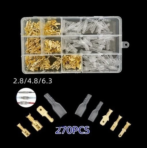 270PCS 2.8/4.8/6.3mm Electrical Crimp Terminals Termin Spade Connectors Assorted Kit  Box Insulated Male Female Wire Connector