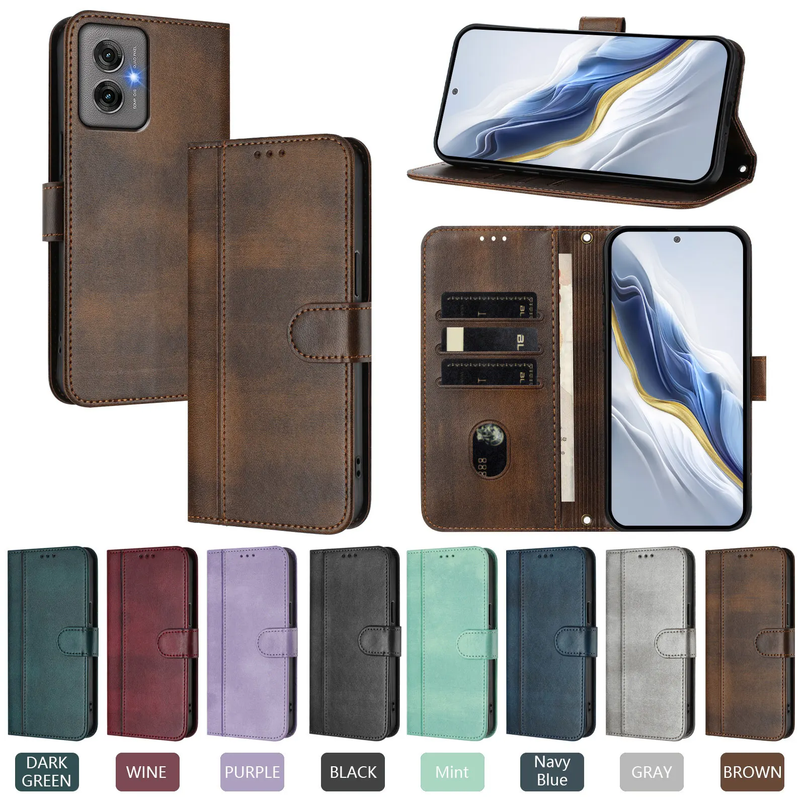 Funda de cuero tipo cartera para teléfono Motorola Moto G86 Power G86 G56 G06 Power G06 G85 G75 G55 G45 G35 G15 Power G15 G05