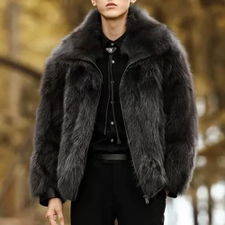 Men Fur Coat Real Fox Fur Coat Winter Fur Jacket With Zipper Lapel Luxury Brand Short Jackets For Men