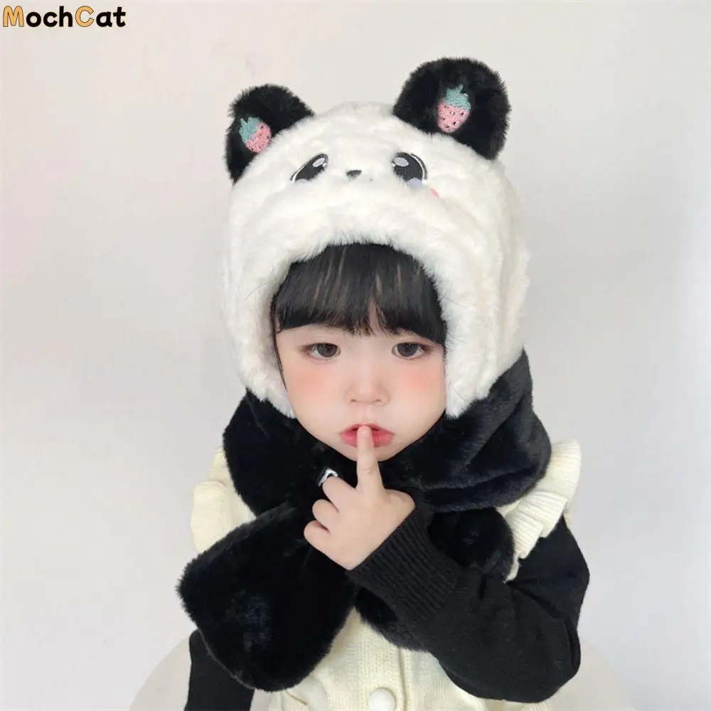 

Headwear Cute Scarf Hat Set Cashmere Inside Neck Warmer Children Plush Beanie With Scarf Full Face Cover Solid Neckerchief Boy