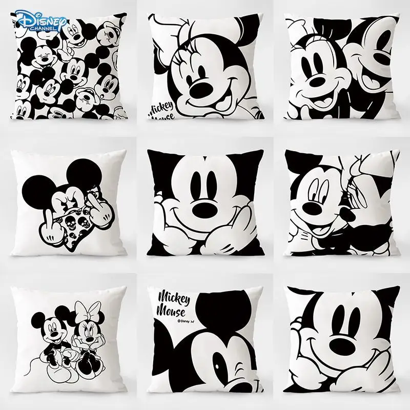 Disney Mickey pillow cover sofa living room Mickey Mouse black white simple pillowcase bed head back cushion office pillow case