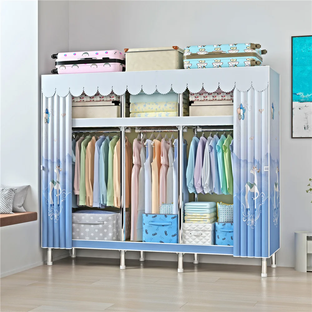 

# 170 Cm Clothes Hanging Wardrobe Cabinet DIY Portable Folding Cupboard Fabric Cover Metal Frame Wardrobe Closet