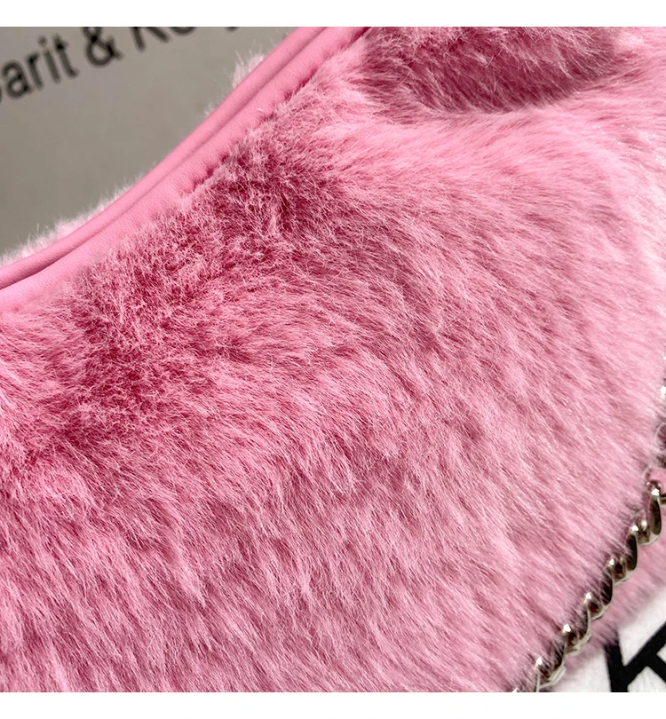 Autumn Winter Soft Faux Fur Pink Square Bag Fashion Women\'s Handbag Shoulder Underarm Bag Wedding Party Clutch Purse Armpit