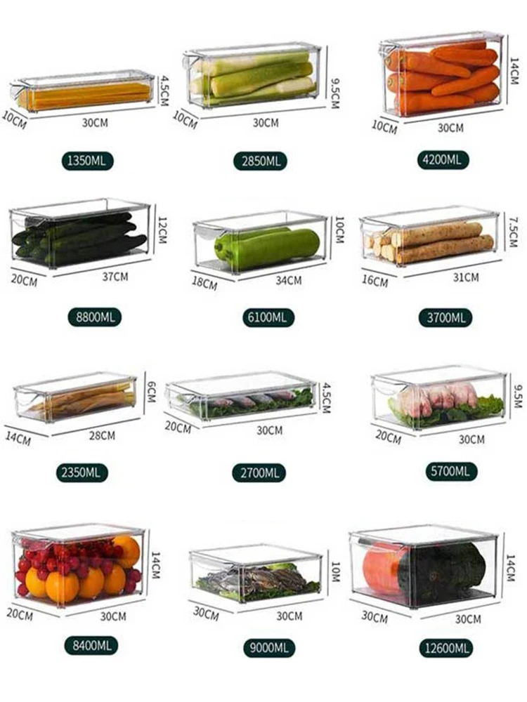 Fridge Storage Box Refrigerator Transparent with Lid Containers for Food Fruit Meat Keep Pantry Sealed Boxes Kitchen Organizer