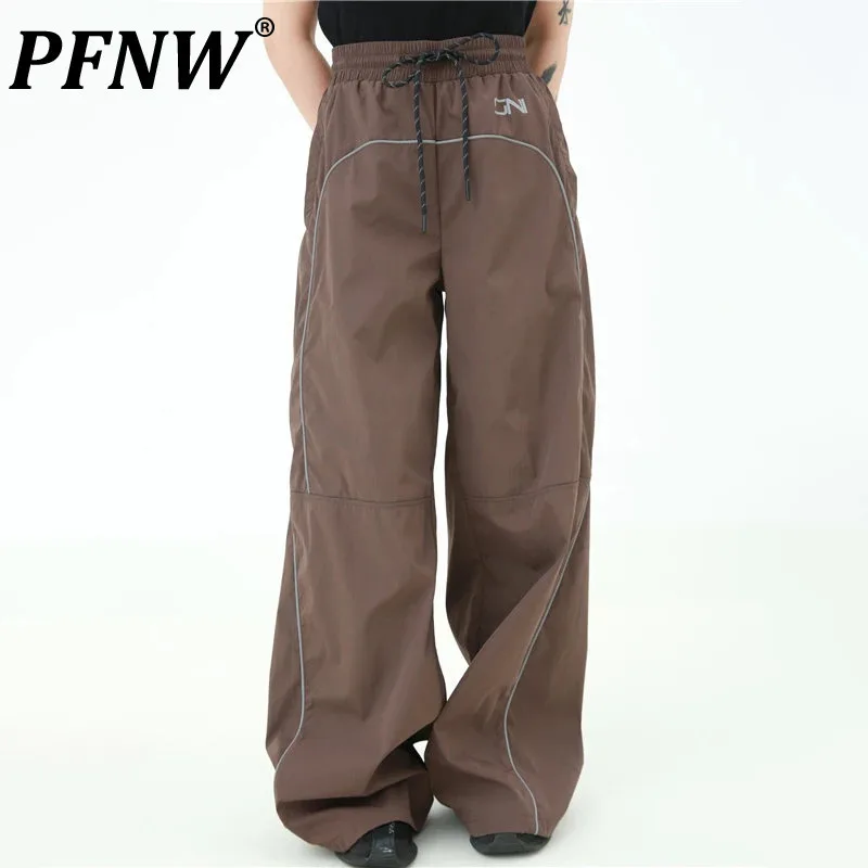 PFNW American Stylish Men's Cargo Pants Drawstring Tech Wear Male Overalls Niche Design High Street Trousers 2024 Spring 28W2952