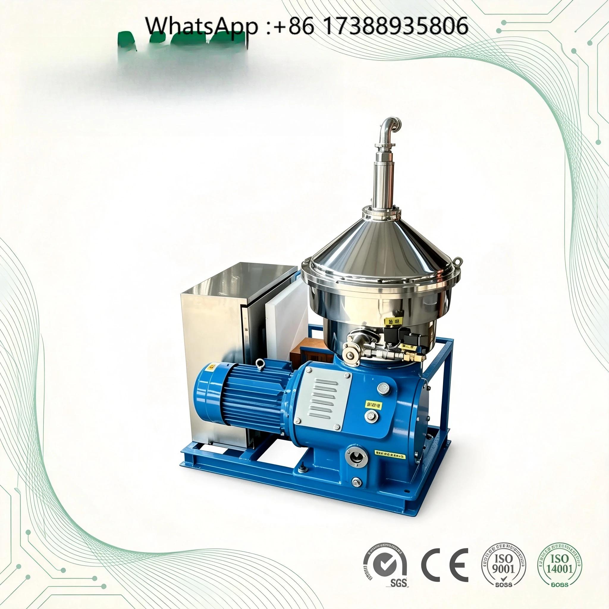 1500L Fully Automatic Disc Separator, 3-Phase Disc Stack Centrifuge for Vegetable Oil, Water and Sludge Separation