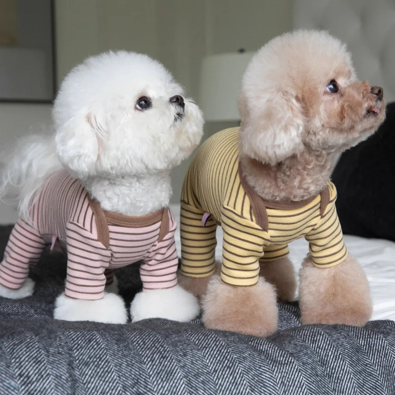 Fleece Dog Clothes Thick Coral Striped, 4 Leg Puppy Jumpsuit Warm Pet, Apparel For Bichon Teddy Pomeranian Winter, Clothing Gift