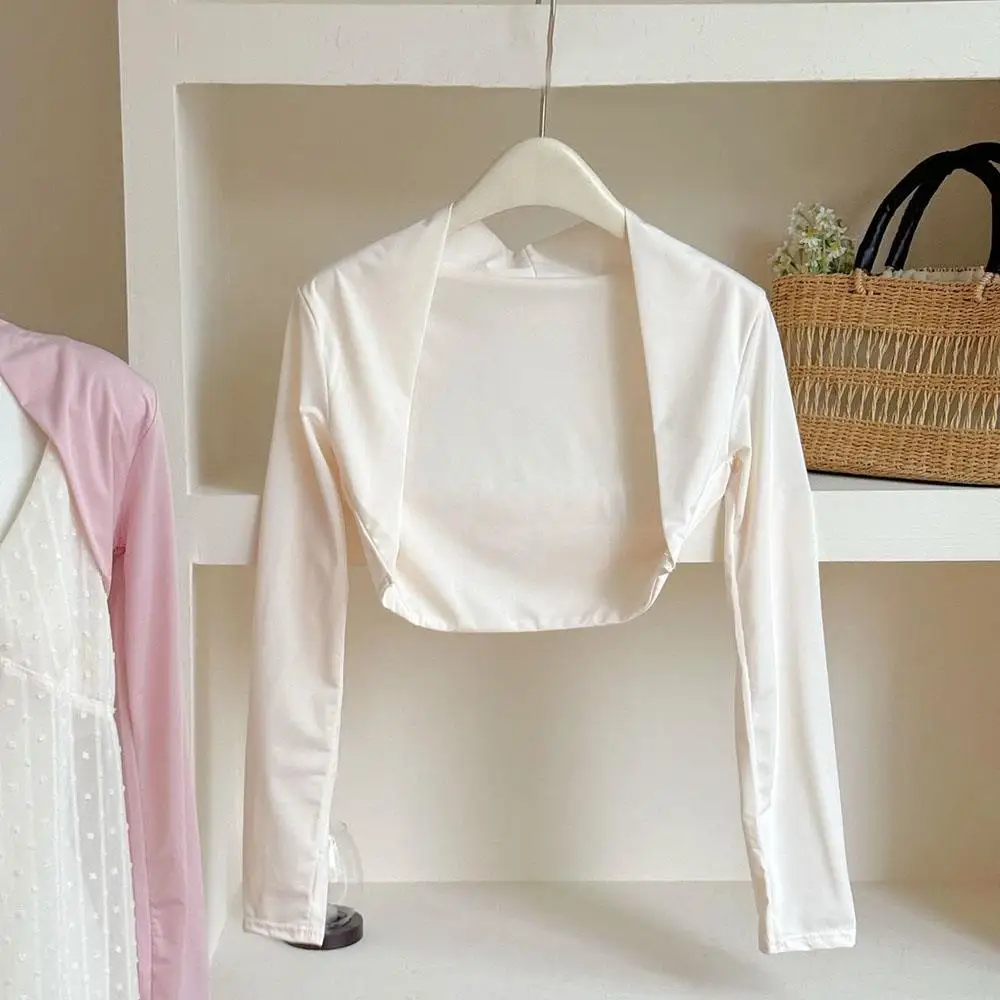 สุภาพสตรีผ้าคลุมไหล่สไตล์ Cropped Cape แขนธรรมดา Shrug Ice Sleeves Soft Holiday Elegant กีฬาแขนยาวอุปกรณ์ชายหาด