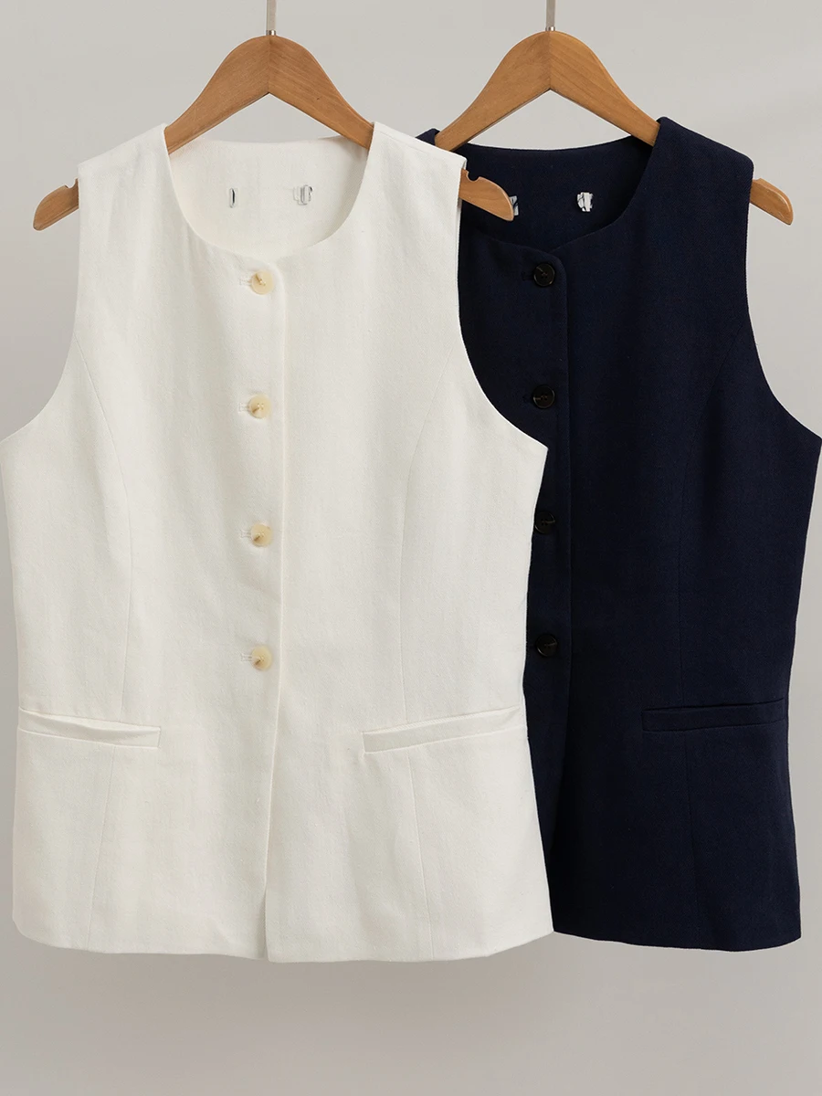 Sli سترة كتان فضفاضة Svel تصميم زر واحد Faionable Bal Top ملابس الصيف النسائية Faion