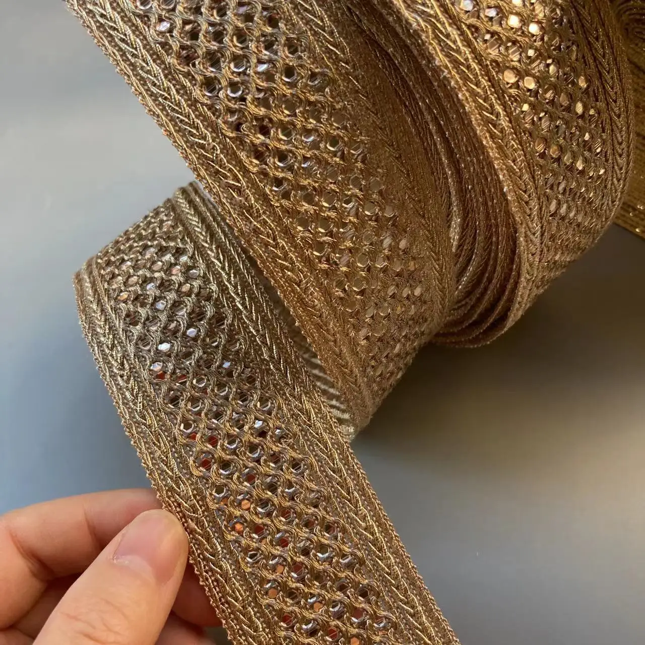 1 Yard 4.3cm Lace Trim Ribbon Gold Thread Webbing Ethnic Style Clothing Webbing Embroidery Sequin Fabric Jacquard Accessories