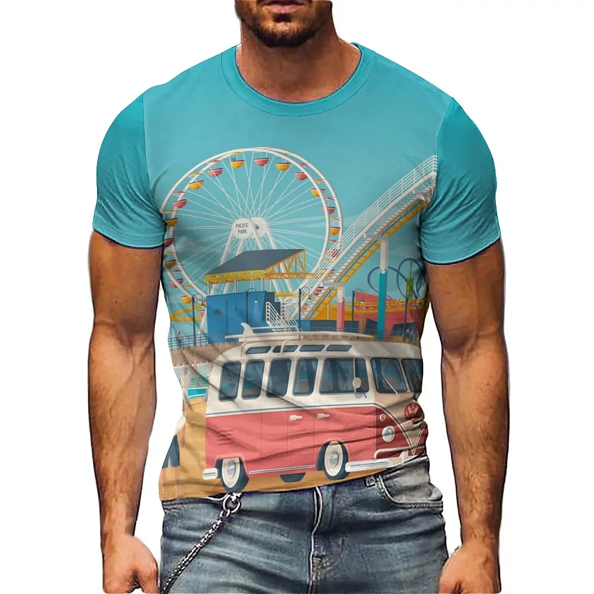

Outdoor American-style Men's 3D Printed Short-sleeved T-shirts, Lightweight and Breathable Polyester Fabric