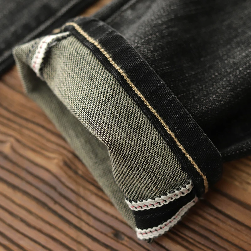 0021# Autumn New American Retro Heavyweight Black Denim Stretch Jeans Men\'s Simple Washed Old Casual Straight Slim Pencil Pants