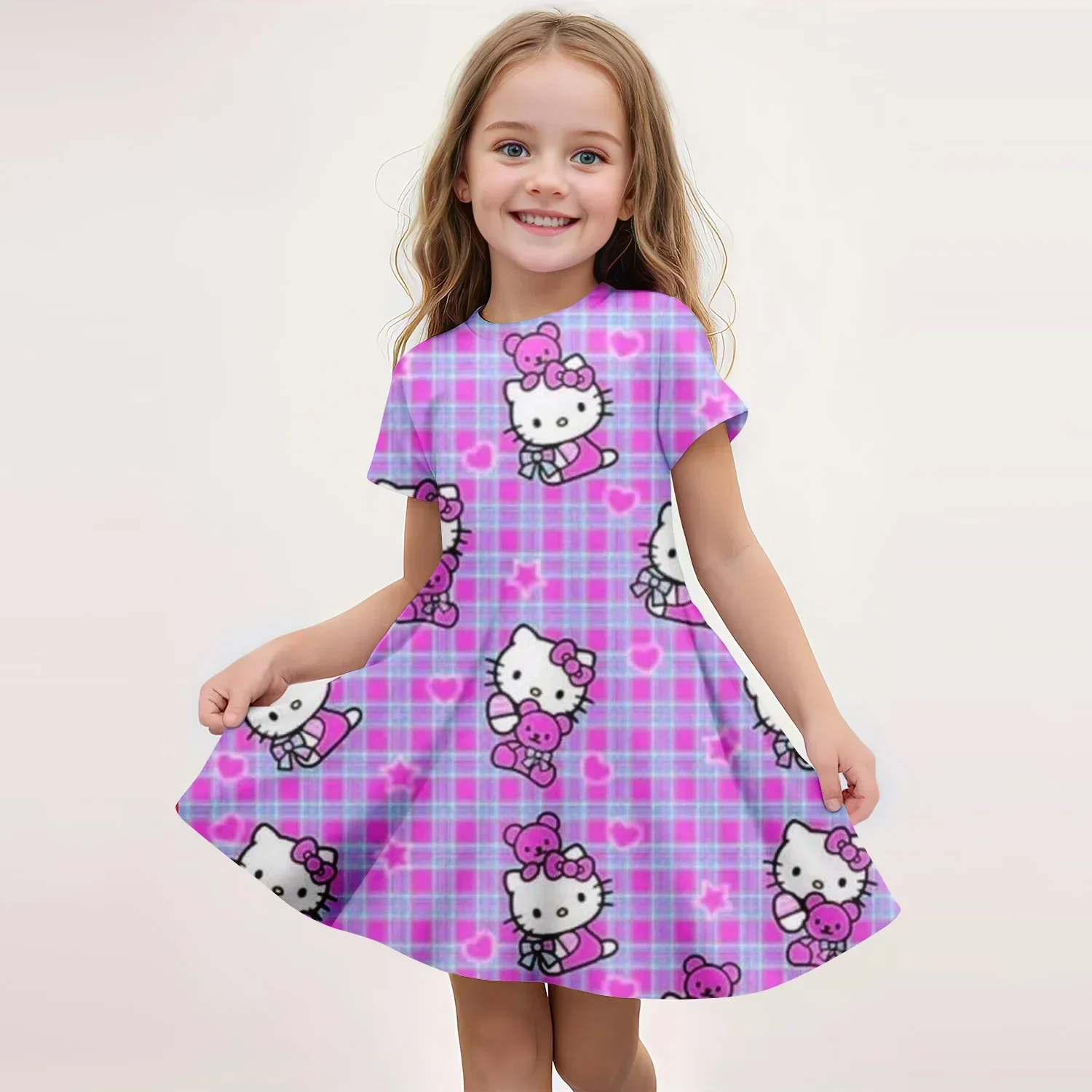 

Miniso Hello Kitty Girl Suitable for 3-14 Years Old Kids' Dresses Girls' Dress 2025 Kids Clothes Children Clothing Summer Party