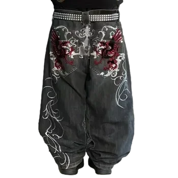 Woman Jeans Cargo Pants Women Clothing Y2k Baggy Harajuku Retro Hip Hop Embroidery Trousers Streetwear Ladies for Women
