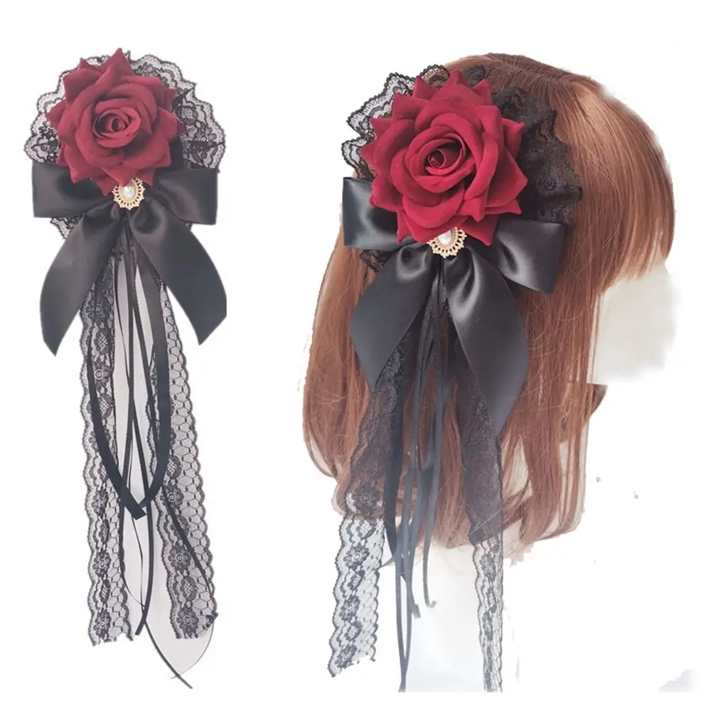 Vintage Lace Rose Hairpin Flower Balls Bowknot Hair Clip Women Cosplay Headdress Sweet Maid Headwear Fashion Hair Decor image 2