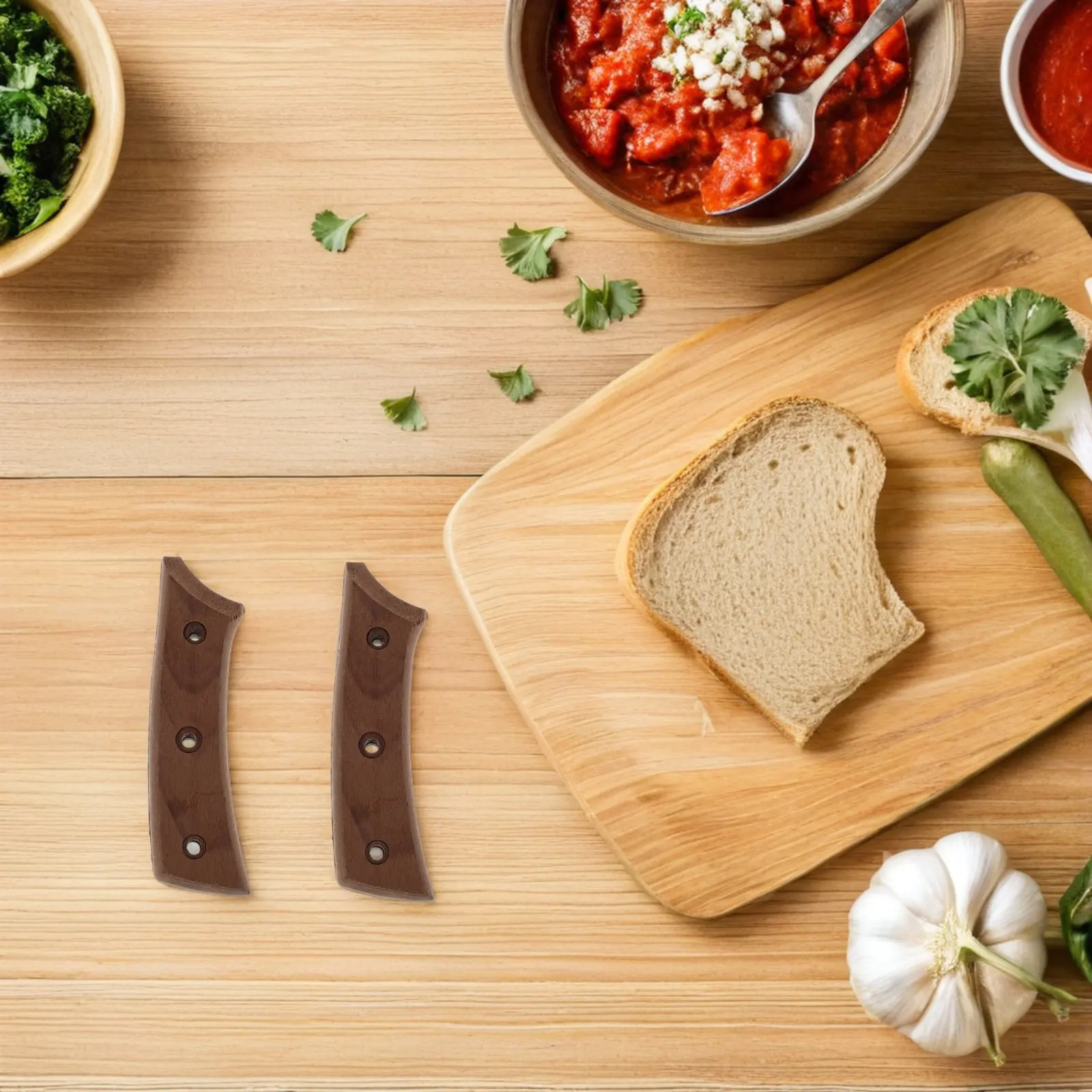 1Set Wood Knife Handle Replacement Smooth Universal Grip for Home Kitchen Chef Cooking Tool DIY Craft Component Set