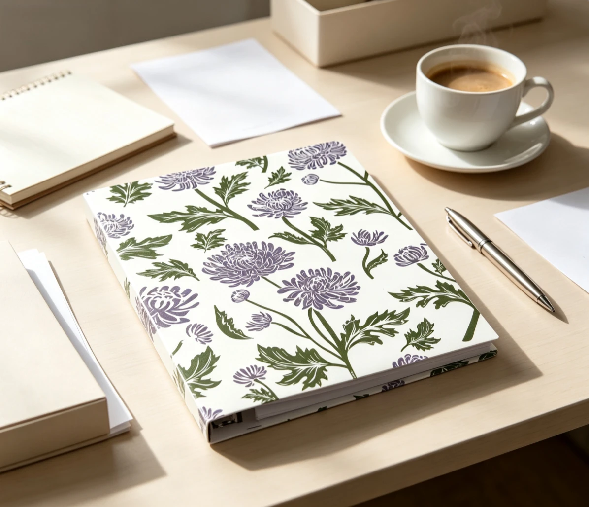 **Book 2 Pocket Plastic Folder, Chrysanthemum Floral Design, Durable Plastic Folder with 2 Pockets for School, Office, Homework and Document Organization**
