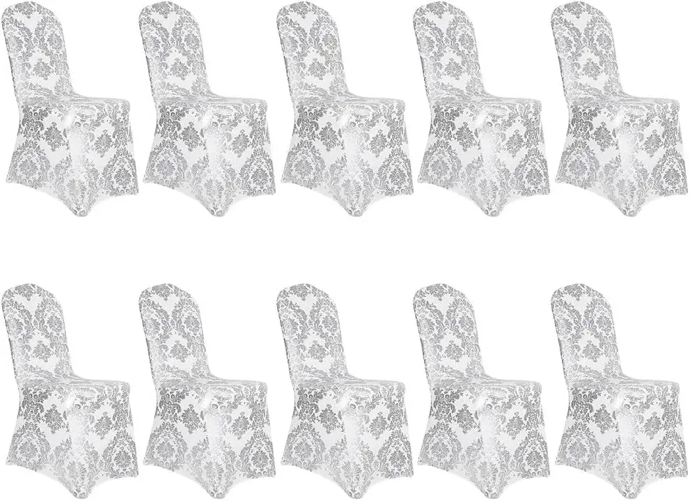 

Pa Of 10 Dining Chair Covers Bronzing Silver Flower Print Removable Washable Spandex Stretch Decorative Chair Slipcovers Set