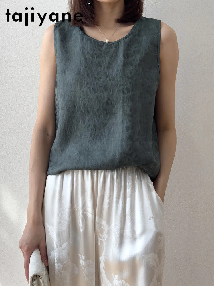 TAJIYANE 100% Real Mulberry Silk Tank Tops Woman 2025 Sleeveless Summer Top Reversible Vest Ladies Clothes tanques de mujer