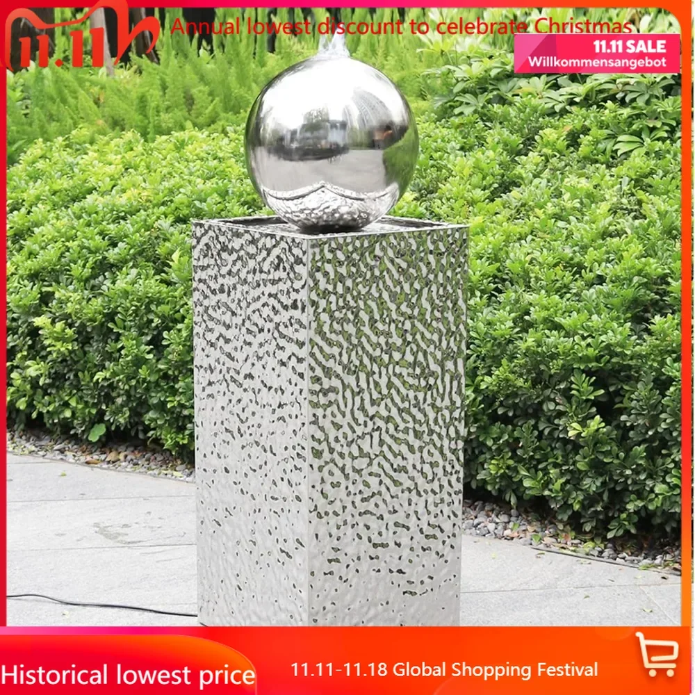 LED Modern Sphere Garden Fountain, Decorative Dimpled Pattern Outdoor Fountain with Submersible Pump