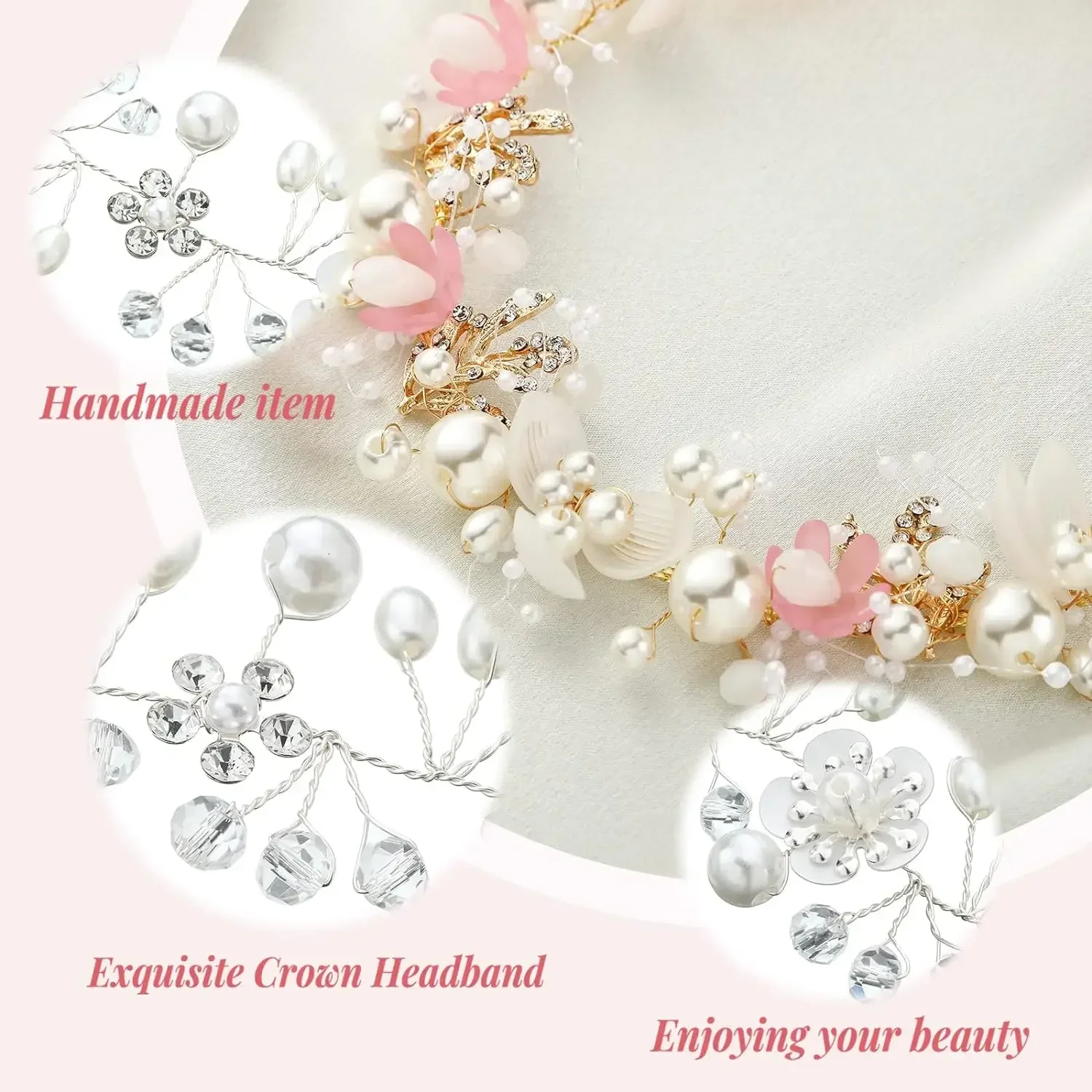 꽃 요정 봄 소녀 신부 진주 머리 머리 장식 댄스 화환 여자 머리 후프 머리띠 쥬얼리 크리스마스 축제 선물