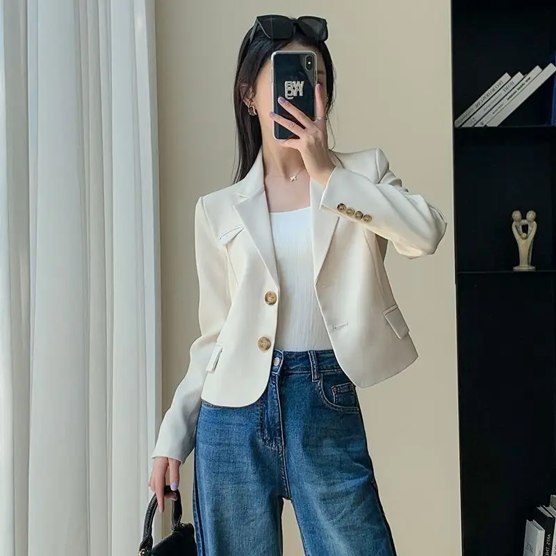 Short Suit Jacket For Women\'s Spring And Autumn 2024 New Beige Casual Fashion Lapel Jacket