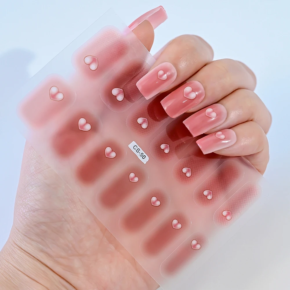 1 Stück Love Hearts Backen Kostenloser Nagellack-Aufkleber Rosa Herzdruck Selbstklebende Nagelfolien Frauen Mädchen Valentinstag Nageldekoration