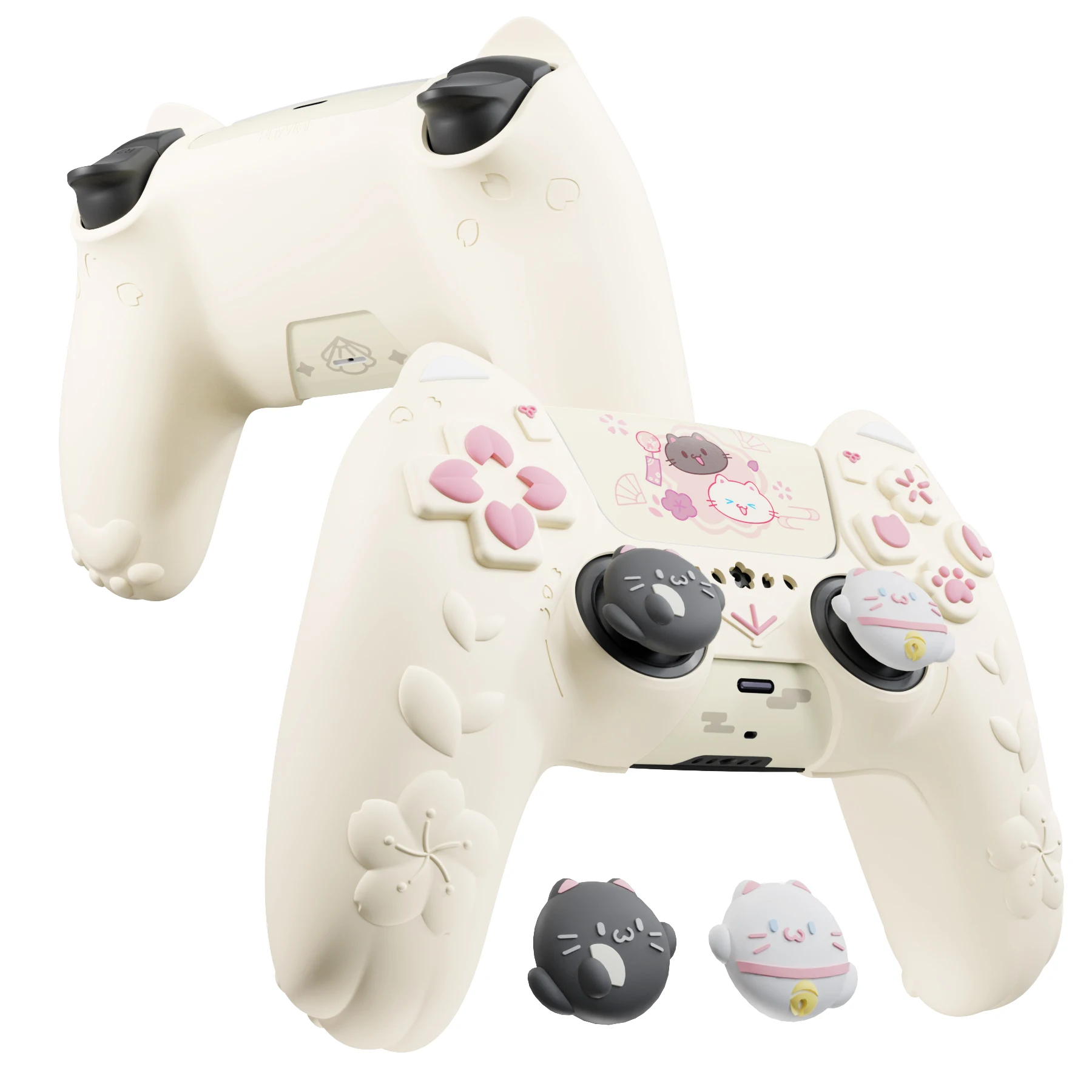 PlayVital for PS5 Controller Cover - Cherry Blossoms Kitten 