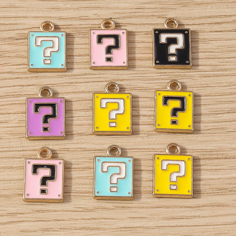 10pcs 9x12mm Cute Enamel Square Question Mark Charms Pendants for Jewelry Making Necklaces Earrings Bracelets DIY Accessories