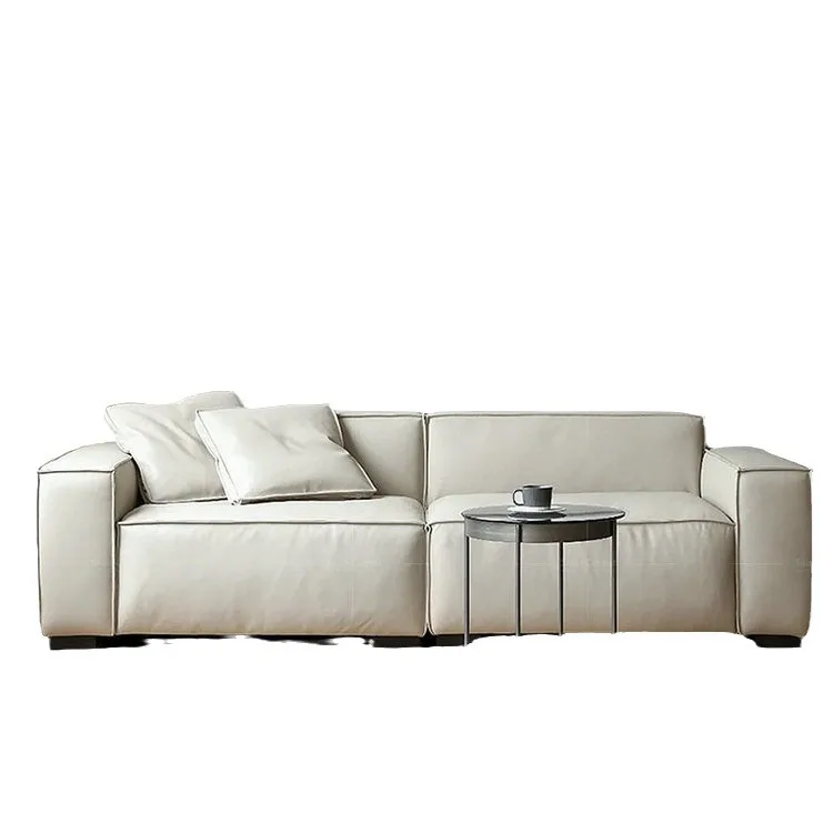 

Full cowhide straight row tofu block leather sofa