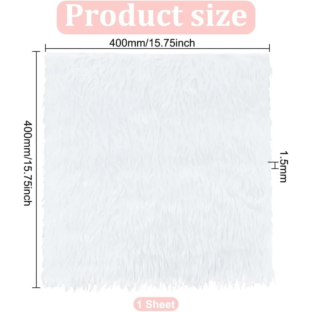 White Faux Fur Fabric 15.7x15.7 Inch Soft Plush Shaggy Squares Pre-Cut Craft Fur Fabric for Costumes Rugs Pillows Sewing