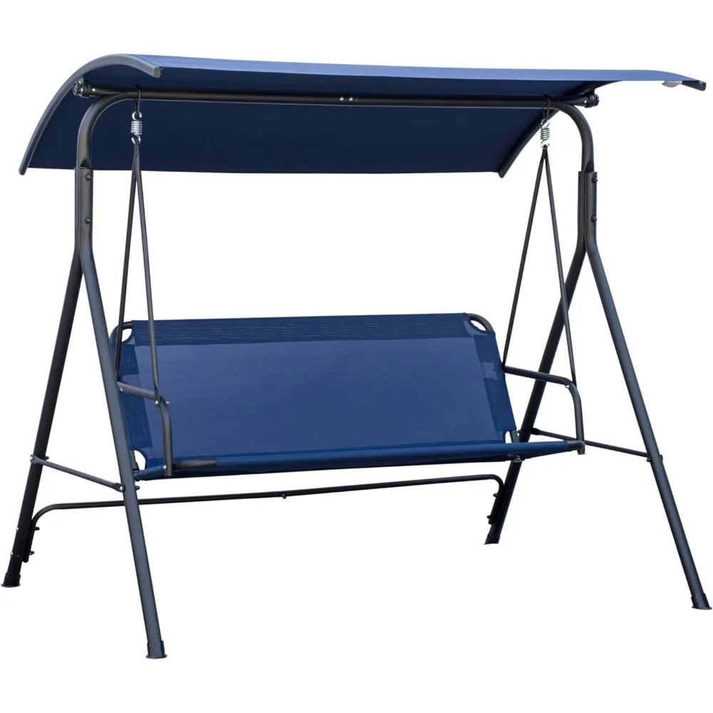 

3-Person Porch Swing with Stand, Outdoor Swing for Patio Porch with Adjustable Tilt Canopy and Comfortable Swing Bench-Style Se